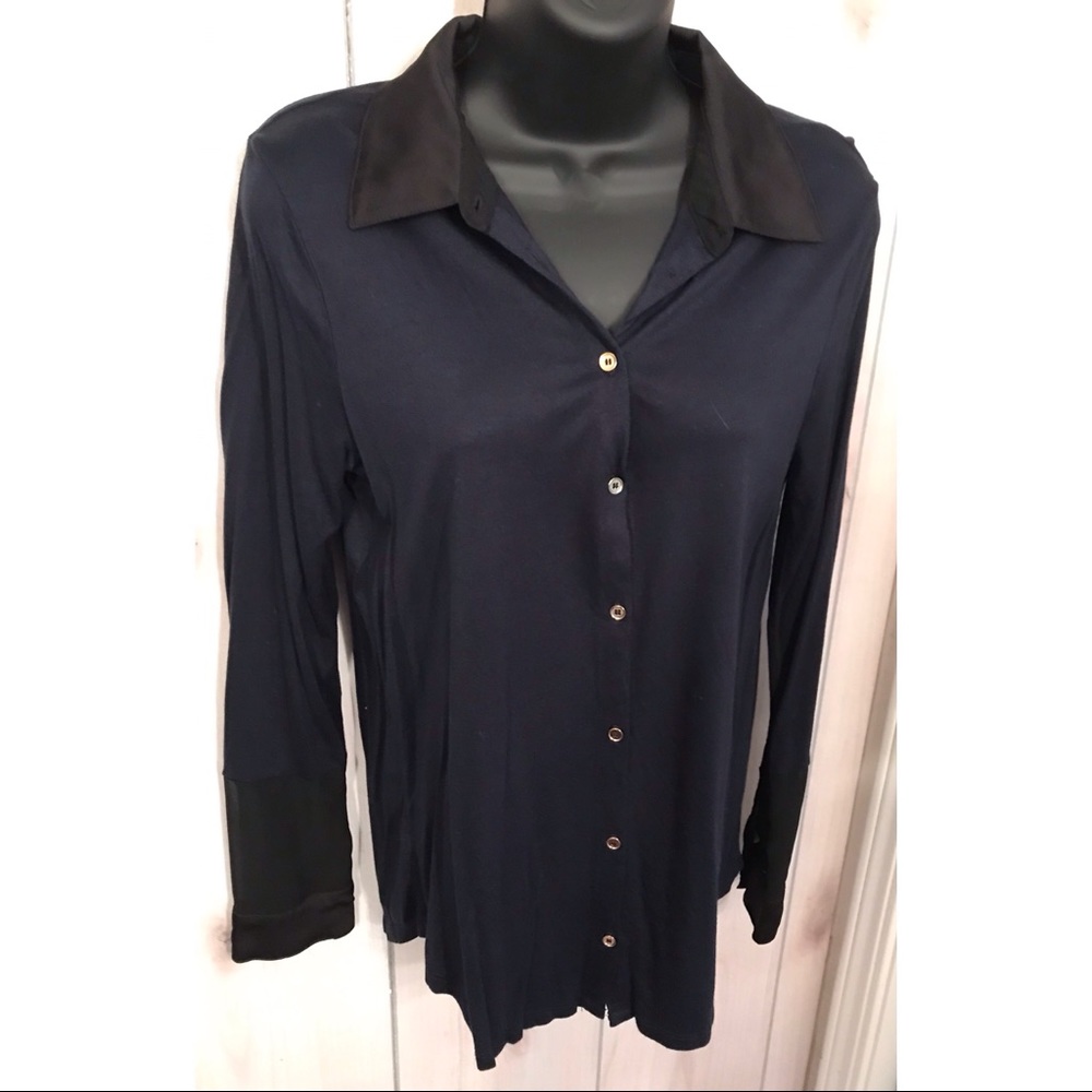 Navy Button Down Blouse - image 1